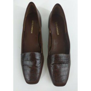 Enzo Angiolini Liberty Leather Loafers Cognac Brown Size 8N Alligator Embossed